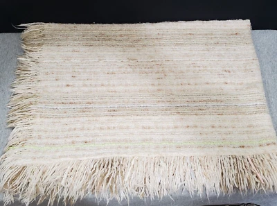 Vtg Tapestries Ireland Helena Ruuth Neutral Multi Ribbon Fringe Throw Woven - Image 1 of 4