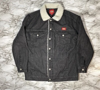 Dickies Sherpa Denim Jacket Womens Small Black Oversized Quilted Lined Coat - Image 1 of 4