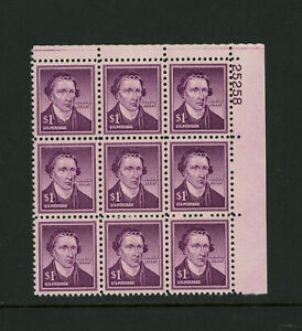 USA Scott # 1052 Plate Block of 9 VF OG NH MNH  $1 US Stamps Cat $41