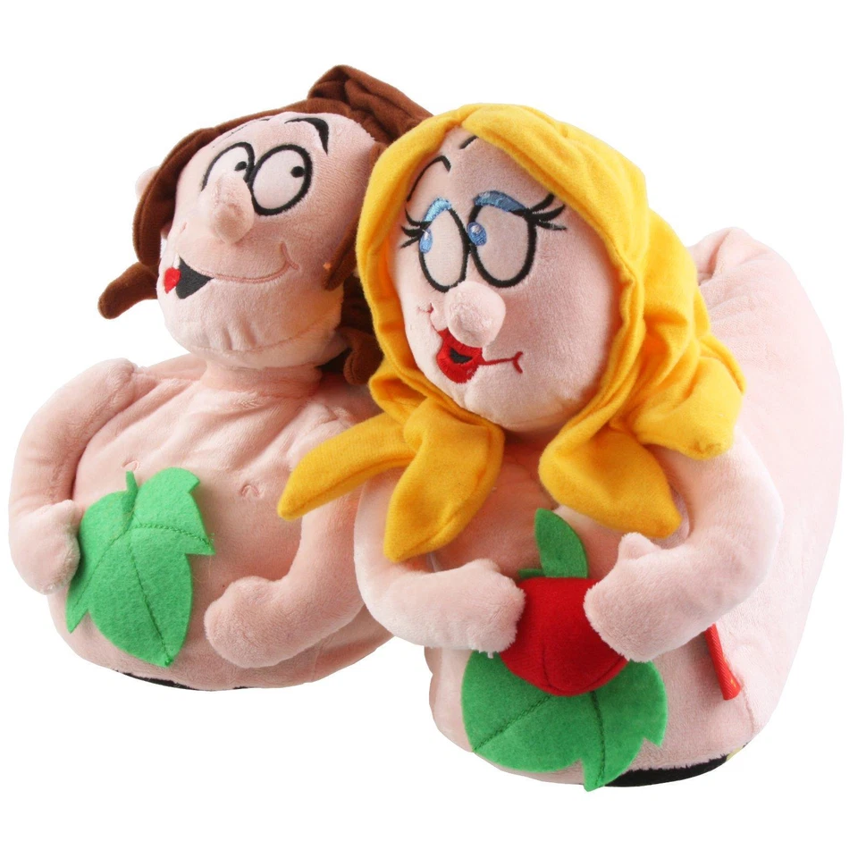 Adam und Eva Paradies Hausschuhe Pantoffel Schlappen Plüsch Pink Damen Herren - Bild 1 von 1