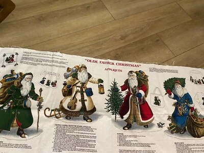 Panel de Tela de Algodón Cranston Antiguo Papá Noel 12" BATA AZUL SANTA Dorado x4 Foto 1 de 4