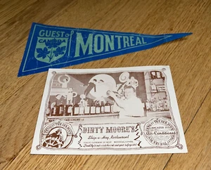 Ristorante vintage DINTY MOORE'S MONTREAL - CARTOLINA E BANDIERA PROMOZIONALE - Foto 1 di 5