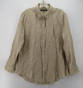Quince Top Women Large Brown Tan Linen Button Down Shirt Lagenlook Long Sleeve - Picture 1 of 10