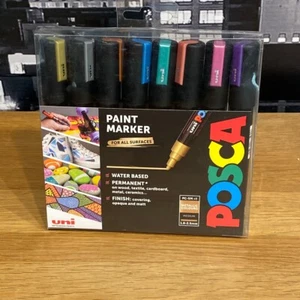 Uni Posca Paint Marker Pens Medium Bullet Tip Metallic Colours PC-5M (Set of 8) - Picture 1 of 14