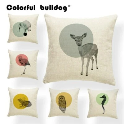 Gray Animals Cover Pillow Yellow Pink Green Circle Pillow Frog Cushion Cover - Image 1 of 4