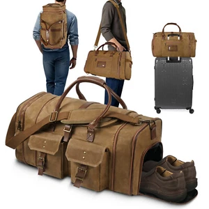 Waxed Canvas Shoulder Carry Duffle Bag Large Travel Backpack Luggage Sports Gym - Picture 1 of 12