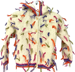 MI Chompita By Suzy y Jen Children Sweater XL Hand Knit Wool/Cotton Ecuador Hood - Picture 1 of 10