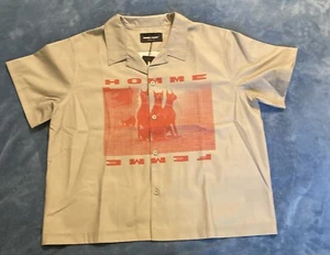 Homme Femme Doberman Button Down Greenish Brown Short Sleeve Shirt Sz 2XL Hiphop - Picture 1 of 24