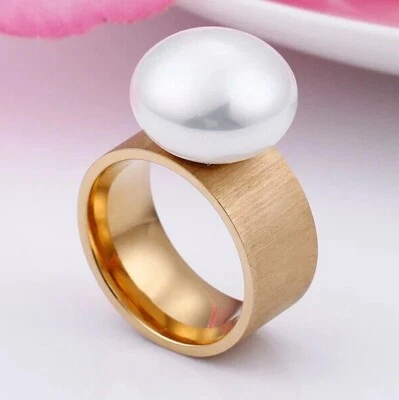 EDELSTAHL VERGOLDET *** Großer breiter Ring mit Perle - Bild 1 von 4