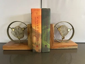 Wood,Gold Metal & Polished Geodes Bookends Pair (2) - Picture 1 of 10