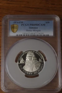Jamaica Silver $10 1974 FM PCGS PR69 DCAM SMorgan 45 mm 42.8 Gram, HIGHEST GRADE - Picture 1 of 4