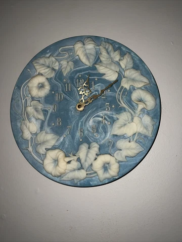 Vintage Morning glory Flowers INCOLEY Blue Turquoise Stone Wall Clock Working Cover