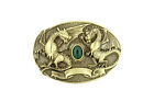 Twin Dragons with Green Stone Oval Solid Brass Metal Belt Buckle