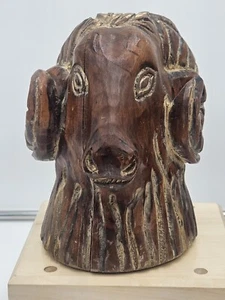 Vtg Ole Wood Folk Art Carving Mt Goat/Ram Hand Carved Sculpture - Picture 1 of 6