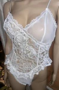 ❤️ SELTENER WUNDERSCHÖNER VICTORIA SECRET ~ HOCH GESCHNITTENER TEDDY STRAMPLER BODYSUIT MIT SPITZE VINTAGE - Bild 1 von 11