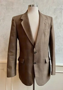 Vintage DUNN & CO Brown Fine Check Wool Blend Country Mens Blazer Jacket 38" - Picture 1 of 10