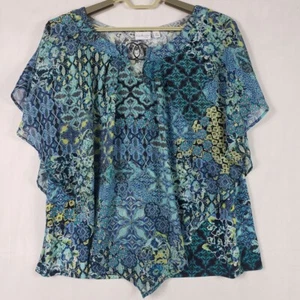Kim Rogers Curvy Top Womens 2X Floral Print Shawl Overlay Stretch Blouse - Picture 1 of 10