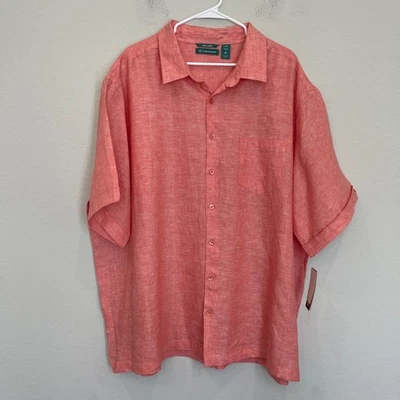 NWT Cubavera Shirt Men's Size 3X Linen Button Up Short Sleeve Red Casual Pocket - Image 1 of 4