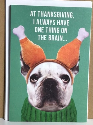 3 Hallmark Shoebox Happy THANKSGIVING Cards Funny Fun DOG Card Thinking Of Food - Image 1 of 3