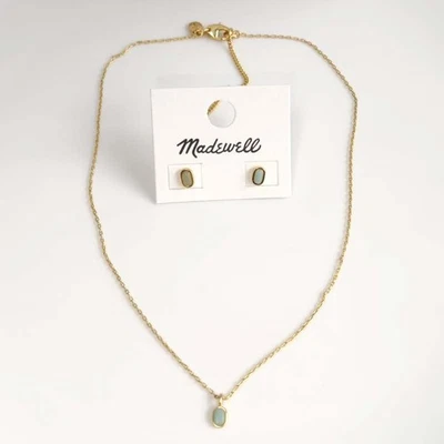 16" Madewell Stone Tag Pendant Necklace Earrings Chic Women Party Jewelry Sets - Image 1 of 4
