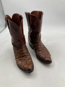 Lucchese Mens Full Quill Ostrich Leather Western Boots Size 10 Brown - Picture 1 of 14