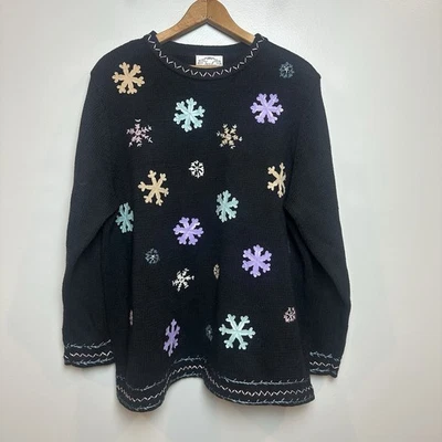 Suéter Copo de Nieve Vintage Puntadas en el Tiempo Talla 1X Tejido Negro Vacaciones de Invierno Foto 1 de 4