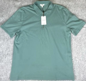 Reiss OE JUDE Cotton Polo Shirt 1/4 Zip Mens Teal XL NWT - Picture 1 of 8