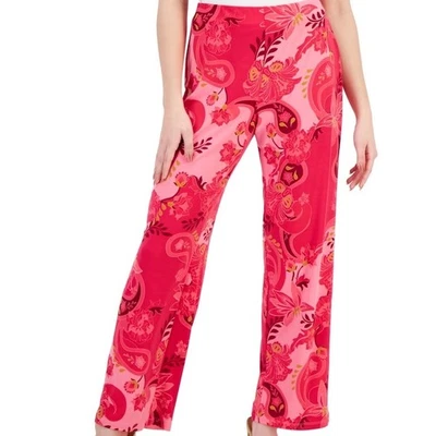 JM Collection Womens Petite Medium Pull On Wide Leg Pants Glamorous Garden Pink - Image 1 of 4