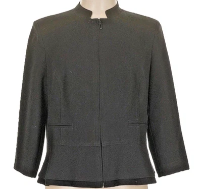 Abrigo Traje Chaqueta Roz & Ali Mujer Negro Cremallera Acampanada Cintura Capas Talla 14 Foto 1 de 4