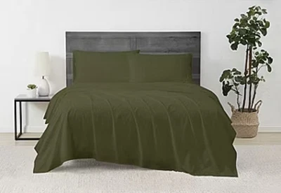 🔥 Juego de sábanas Cannon Home sólido, percal verde oliva KING 4 piezas 100 % algodón 🔥 Foto 1 de 4