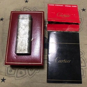 Encendedor de gas Cartier plateado butano probado con estuche manual pedernal vintage Japón - Imagen 1 de 20