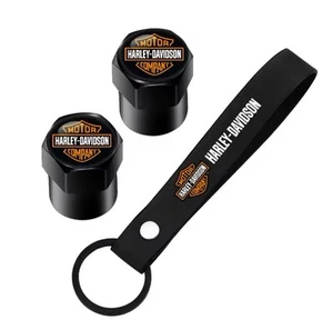 Harley Davidson Motorcycle Valve Caps X2 Metal Tire Caps & Keychain Holder Set - Picture 1 of 7