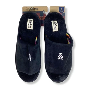 Zapatillas para mujer Dluxe de Dearfoams calavera negras difusas suaves grandes talla EE. UU. 9-10 - Imagen 1 de 5