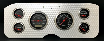 1955 1956 1957 1958 1959 GMC 6 Gauge Dash Panel Engine Turned Insert Black - Image 1 of 4