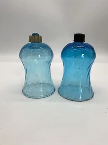 pair of homco blue glass swirl optic votive peg candle holders - Picture 1 of 3