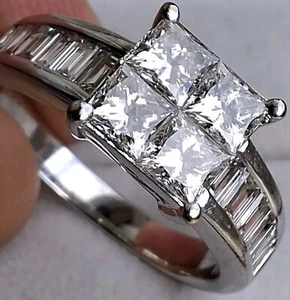 18Ct White Gold VS Diamond 1.32Ct Cocktail Deco Engagement Dress Ring Size O - Picture 1 of 12