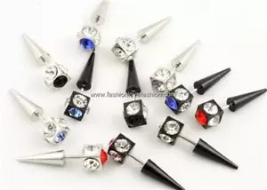 1 PAIR PIERCED STAINLESS STEEL DIAMANTE STUD EARRINGS Men Women - Bild 1 von 15
