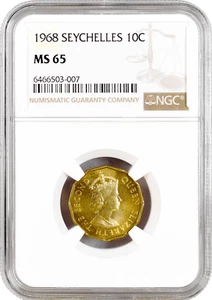 Seychelles 10 cents 1968, NGC MS65, "Queen Elizabeth II (1953-1975)" Top Pop 1/0 - Picture 1 of 2