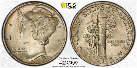 1934 P Mercury Dime PCGS MS-66 FB Cover
