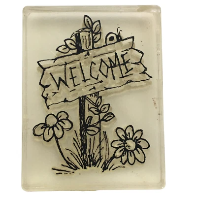 Provo Craft Clear Acrylic Stamp Welcome Sign Post Words Garden Nature Ladybug - Image 1 of 4