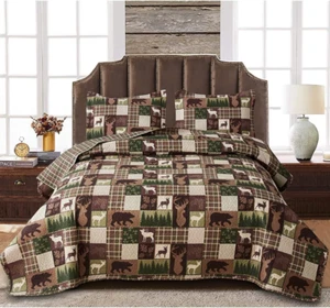 Rustic Quilt Bedding Set Full/Queen Size Bedspread Coverlet Plaid Lodge Cabin - Picture 1 of 12