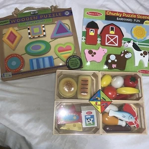 Lot Melissa and Doug Food Groups Wooden Pieces and Crates Play Set Puzzles NEW - Picture 1 of 7