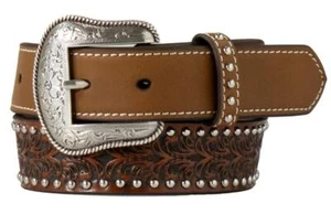 Nocona Western Boys Belt Youth Leather Embossed Floral Studded Brown N4442902 - Picture 1 of 1