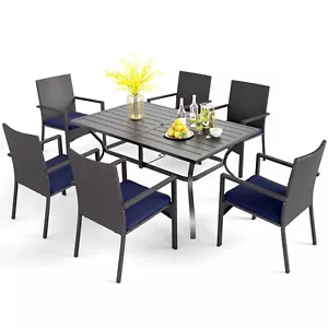 7 Piece Patio Rattan Furniture Set Outdoor Dining Table Chairs Set - Picture 1 of 12