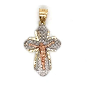 14K Gold Tri-Color Jesus Cross Pendant - Picture 1 of 1