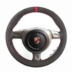 Black Suede Leather Steering Red Stitch Wheel Wrap Cover For Porsche 997 2006-08