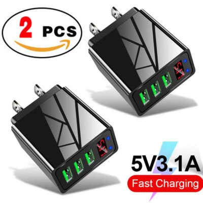 3-портовый концентратор быстрой зарядки QC 3.0 USB настенное зарядное устройство адаптер штепсельная вилка упаковка 2 шт. - Изображение 1 из 4