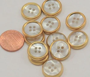 12 Gold Tone Plastic Buttons Faux MOP Center 5/8" 16mm # 7047 - Picture 1 of 1