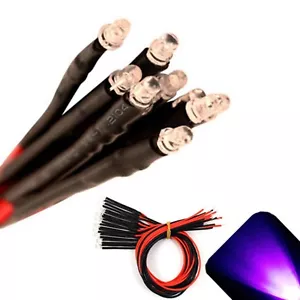 100 x Vorverdrahtete 12V 3mm UV Lila LEDs Vorverdrahtet 12 Volt LED 10V 11V 13V 14V 15V - Bild 1 von 2