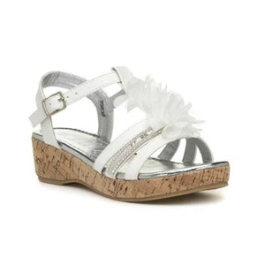 Mujeres Niñas Zapatos blancos con tiras puntera abierta Tacones bajos Sandalias de vacaciones Zapatos de boda - Imagen 1 de 9